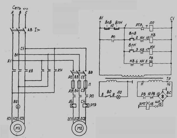 Электрическая схема токарного станка модели 1м61,1м61п